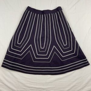 Soft Surroundings‎ Purple Geometric A Line Skirt Wool Blend Lined Size 8 Retro